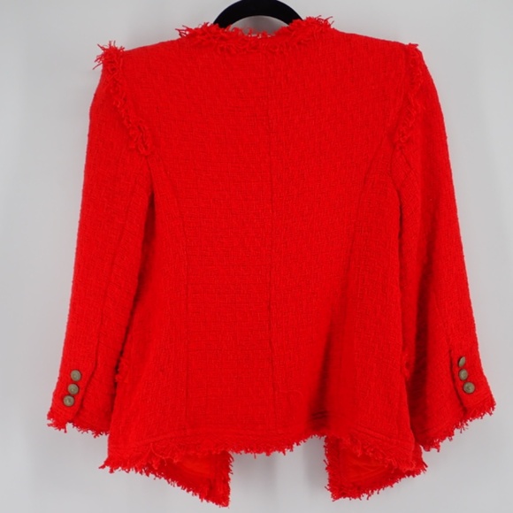 WD.NY Women's Christmas Red Fringe Blazer Size Small Open Front Cardigan Jacket - Picture 2 of 12